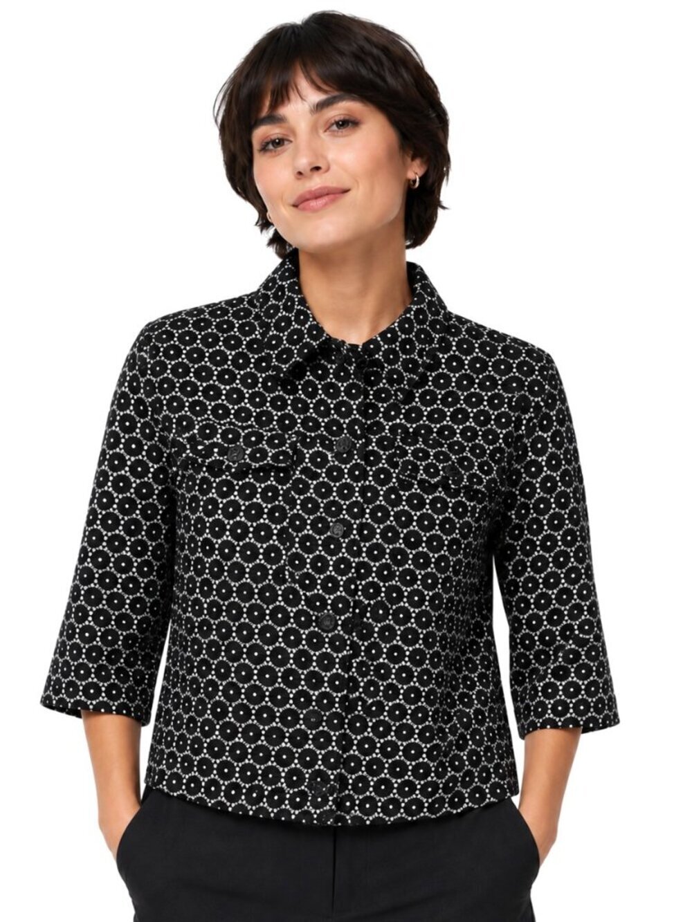 Ruby Rd. B&W Circle Print Jacket